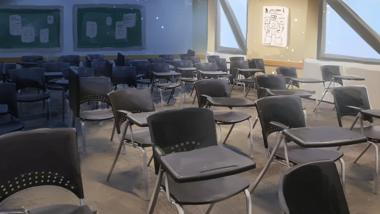 A classroom in Yurisekai Academy